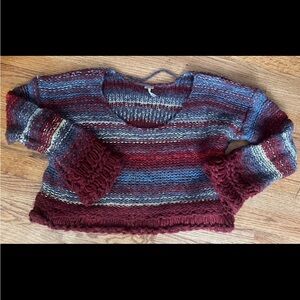 Free People Burgundy and Gray Knit cropped Sweater
